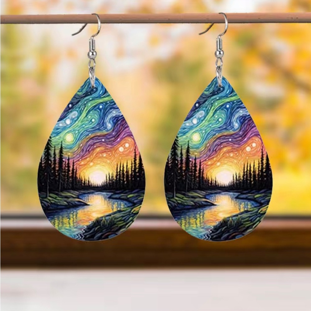 Aurora borealis abstract painting earrings